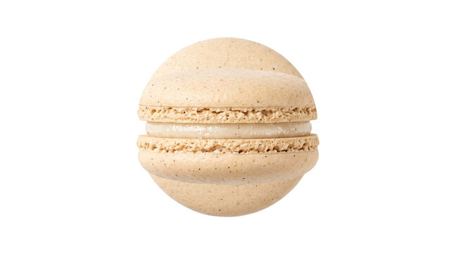 Beige French macaron isolated on white background, sweet almond macaron dessert, gourmet pastry object for menu design