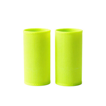 Two neon green can coolers isolated on black background