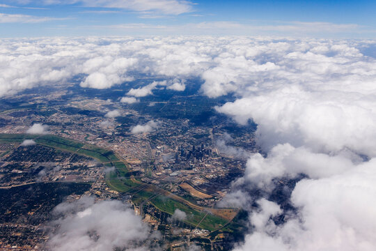 Aerial view of dallas city skyline with clouds USA