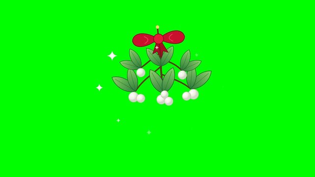 Mistletoe icons with red bows on green screen background