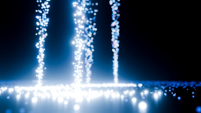 Abstract digital art featuring vertical blue light particle streams
