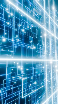 Digital grid of glowing blue lines illustrating futuristic technology