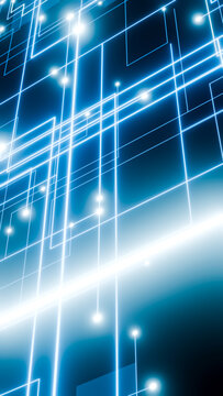 Digital network with glowing blue lines and bright nodes