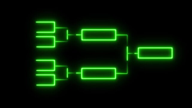 Neon green tournament bracket animation, digital competition chart for sports and esports events