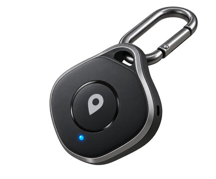 Black smart Bluetooth tracking tag with carabiner