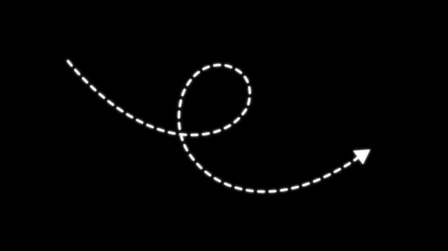 Animated white dashed loop arrow path overlay on transparent background line