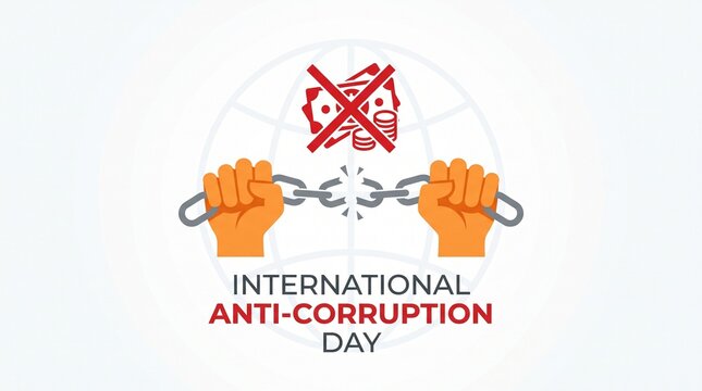 Orange hands breaking metal chains to symbolize freedom on international anti-corruption day with integrity