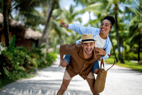 Young successful couple taking a break from work to recharge in a tropical paradise