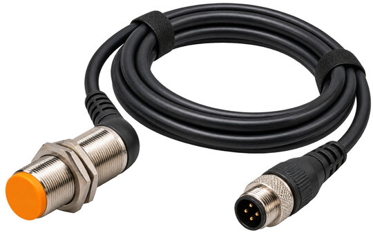 Black inductive proximity sensor with attached cable
