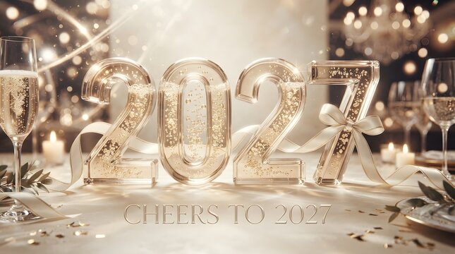 Elegant golden 2027 text design for a luxury new year celebration party background banner