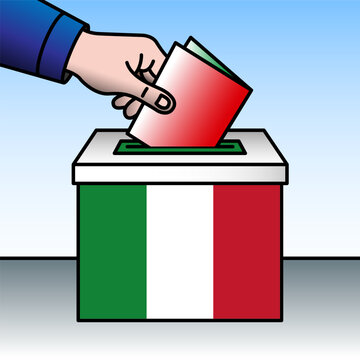 Italy, ballot box, flag and hand inserting a ballot paper into a ballot box, vector illustration