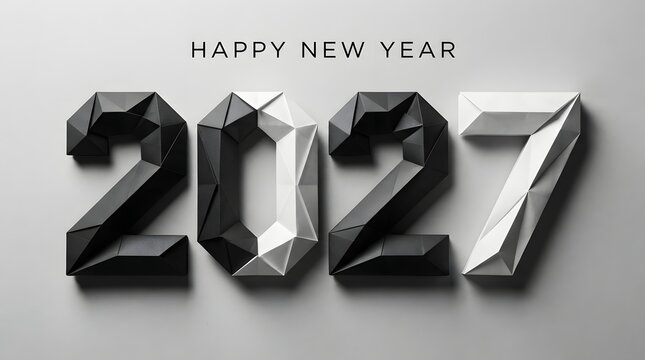 Modern monochrome 2027 text design featuring bold geometric numbers for a happy new year celebration