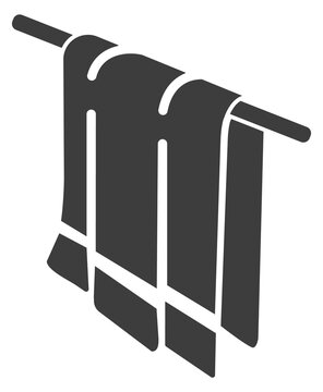 Hanging cotton towel. Wet cloth black icon
