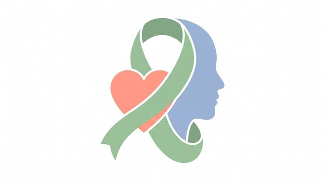 Symbolic Ribbon Heart Silhouette Representing Mental Health Awareness.