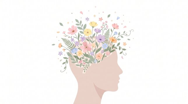 Creative Mind Blooming with Colorful Flowers.