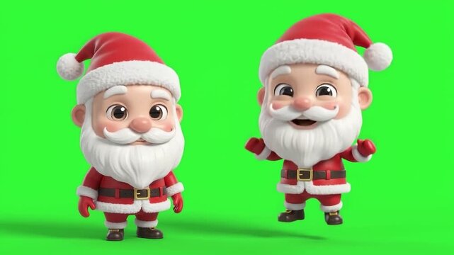 Cute 3D Cartoon Santa Claus Characters Animation on Green Screen Chroma Key