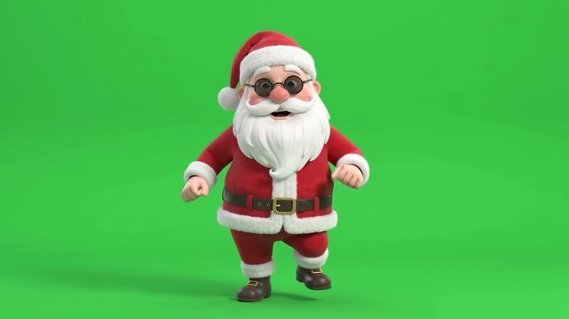 3D Cartoon Santa Claus Blowing a Kiss with Heart and Sunglasses on Green Screen