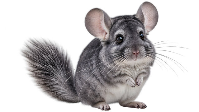 Chinchilla Face Close Up Isolated on Transparent Background, Cute Fluffy Exotic Pet Portrait