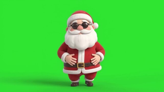 Cool 3D Animated Santa Claus Wearing Sunglasses Laughing on Green Screen