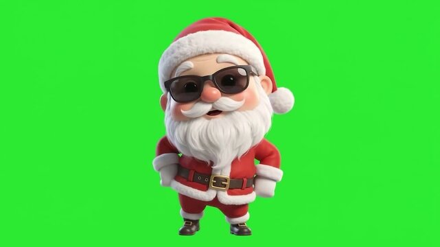 Cool 3D Santa Claus Mascot with Sunglasses for Christmas Marketing on Green Screen
