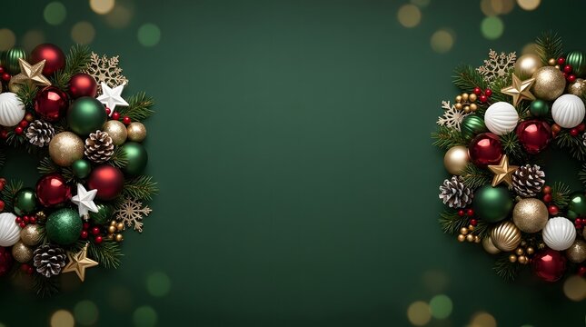 Festive christmas background with ornaments and sparkling holiday decorations