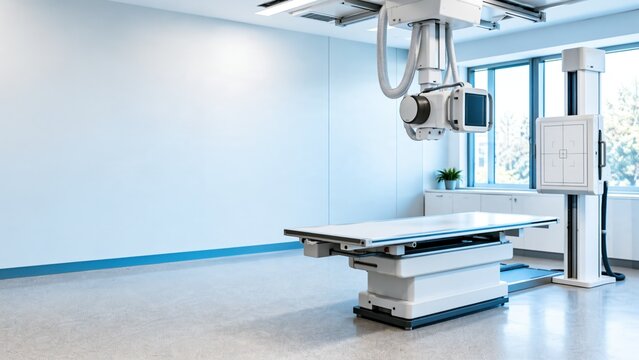 Modern medical x ray room with digital radiography equipment