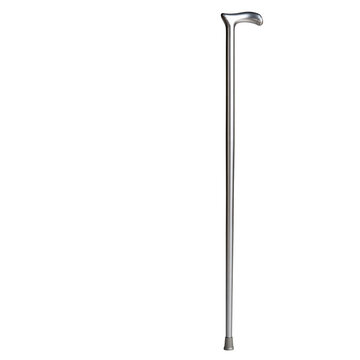 Modern silver walking cane for elderly isolated on transparent background PNG cutout