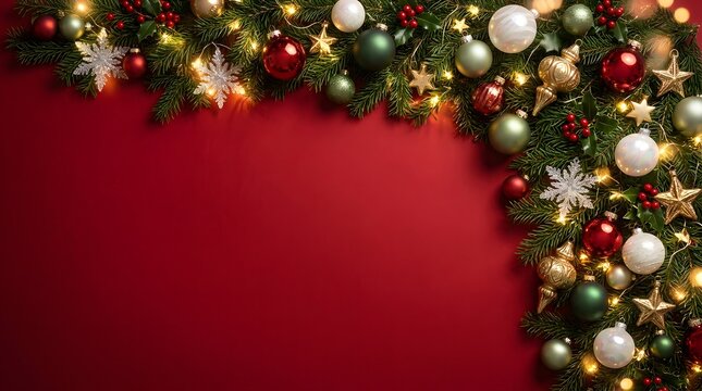 A festive christmas border with ornaments and garland perfect for holiday season greetings