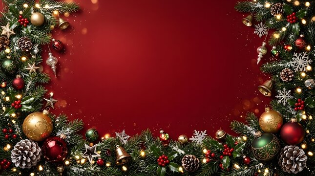 Festive christmas background with ornaments snowflakes and a rich red color scheme for holiday cheer