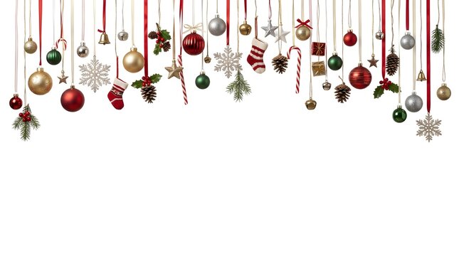 A festive and joyful christmas scene with hanging ornaments and sparkling holiday decorations