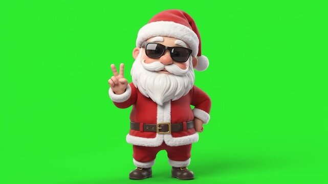 Stylish Santa Claus Wearing Sunglasses 3D Animation on Green Screen Chroma Key