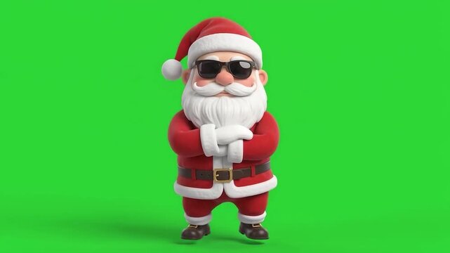 Cool 3D Cartoon Santa Claus with Sunglasses for Festive Marketing Video Compositing