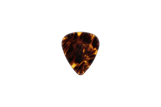 Tortoise shell guitar pick isolated on pure white background studio shot