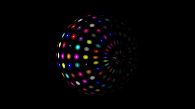 Glowing colorful dotted sphere rotating in abstract space