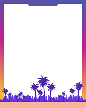Retro 80s vaporwave palm tree silhouette vertical frame background for music event poster