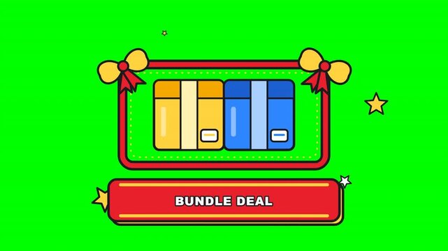 Colorful package boxes appearing in a red frame with stars and bow ties on a green screen. Ideal for e-commerce marketing and seasonal sales discount promotional videos.