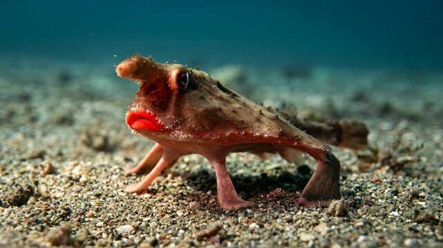red lipped batfish underwater close up in galapagos islands video
