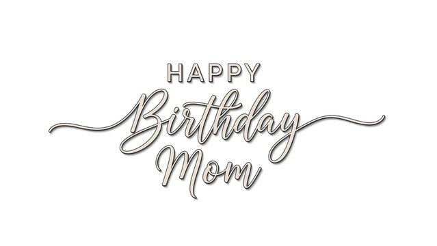 Happy Birthday Mom text in elegant cursive calligraphy with clean typography isolated on transparent background for greeting cards and festive celebration graphics featuring stylish lettering and deco