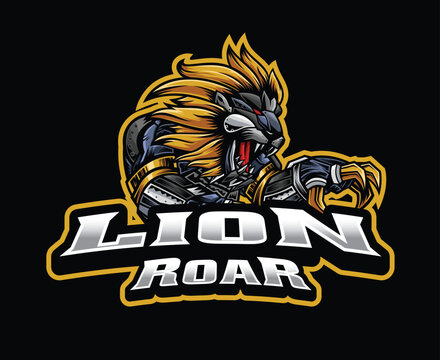 Futuristic Lion Robot Mascot Logo Illustration