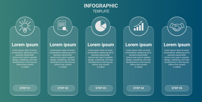 Five Step Business Process Infographic Template with White Outline Icons
