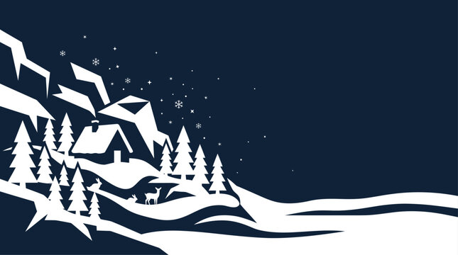 A festive winter landscape featuring a cozy cabin in the woods as a beautiful christmas background vector for holiday designs