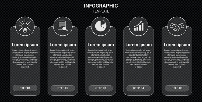 Five Step Business Process Infographic Template with White Outline Icons