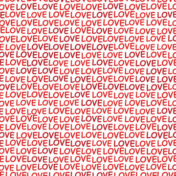 red love typography background with repeating hand-drawn lettering on white