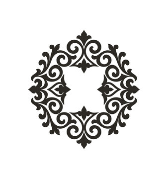 Black Circular Floral Ornament Frame and Decorative Scroll Element