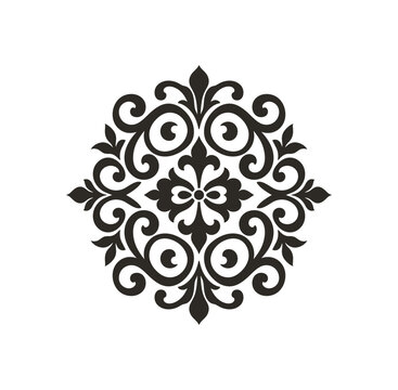 Black Floral Damask Ornament and Decorative Symmetrical Design
