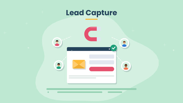 Lead magnet illustration attracting customers to email signup form and collecting subscriber data for lead generation