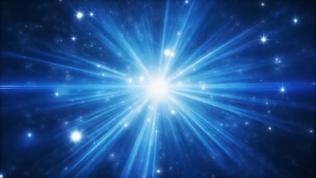 眩い青白色の光源コアから放たれる強力な光線と浮遊する白い粒子の透明感あふれるキラキラとした詳細