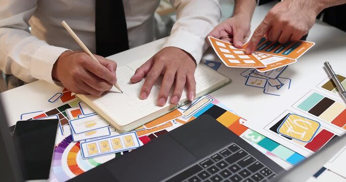 Digital product design and interface development concept, focusing on collaborative brainstorming, visual design planning, and prototype evaluation to build engaging website and mobile app.