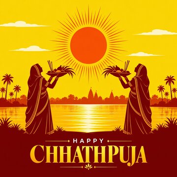 Two women offering prayers to the sun god during chhath puja festival near water