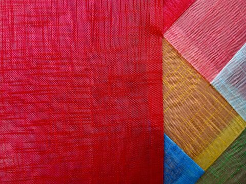 Traditional Korean patchwork wrapping cloth Jogbojagi (Jogakbo)  with red color edge - This is square hemmed cloth and Korean people used to wrap, store and carry things	